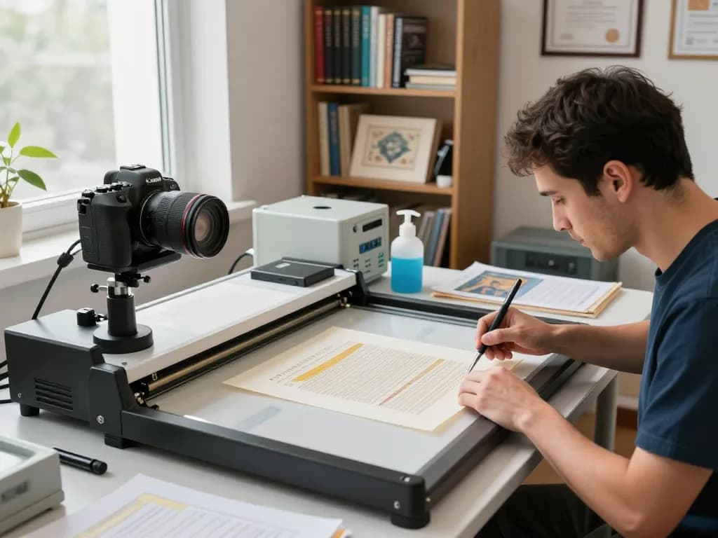 hướng dẫn bóc ép plastic with a technician utilizing advanced tools to restore laminated documents in a professional workspace.