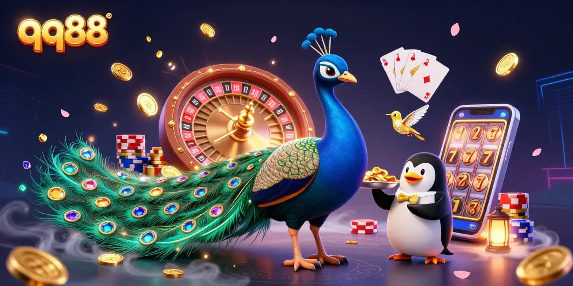 Experience qq88 gameplay with colorful characters and dynamic casino elements in this vibrant scene.
