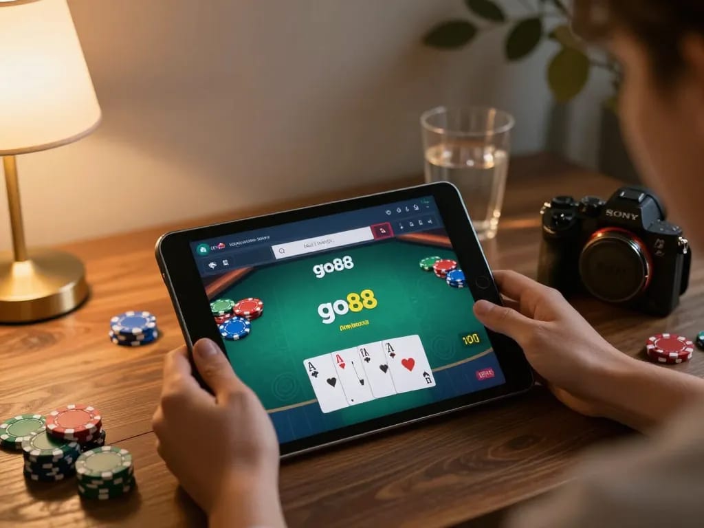Engaging gameplay with go88 on a tablet, showcasing an exciting poker game experience