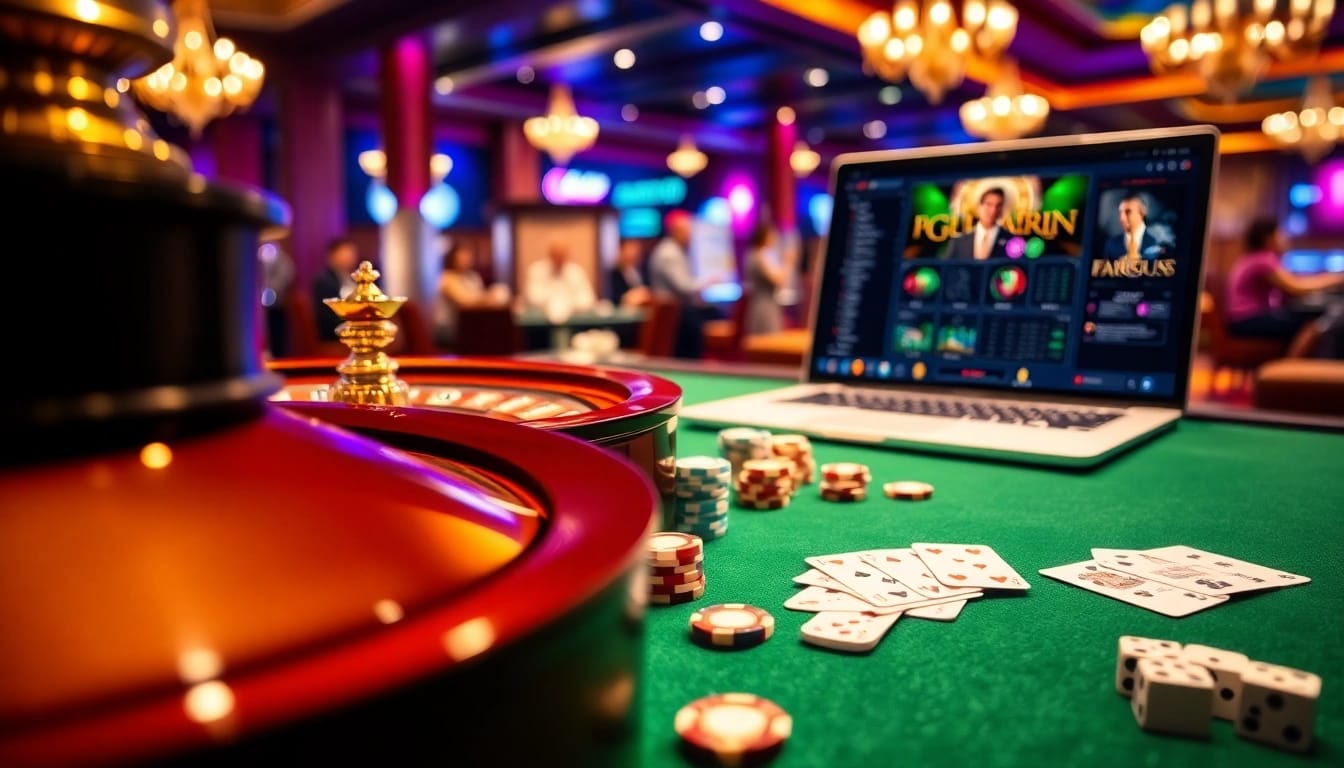 Experience the excitement of gambling at trang chủ c168 with a vibrant casino scene showcasing roulette and poker.