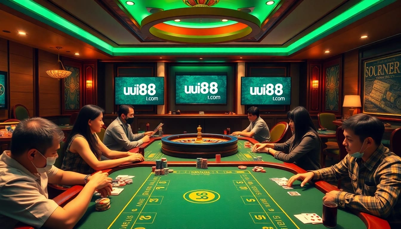 Players enjoying a thrilling online gaming experience at uu88.com with vibrant casino elements.