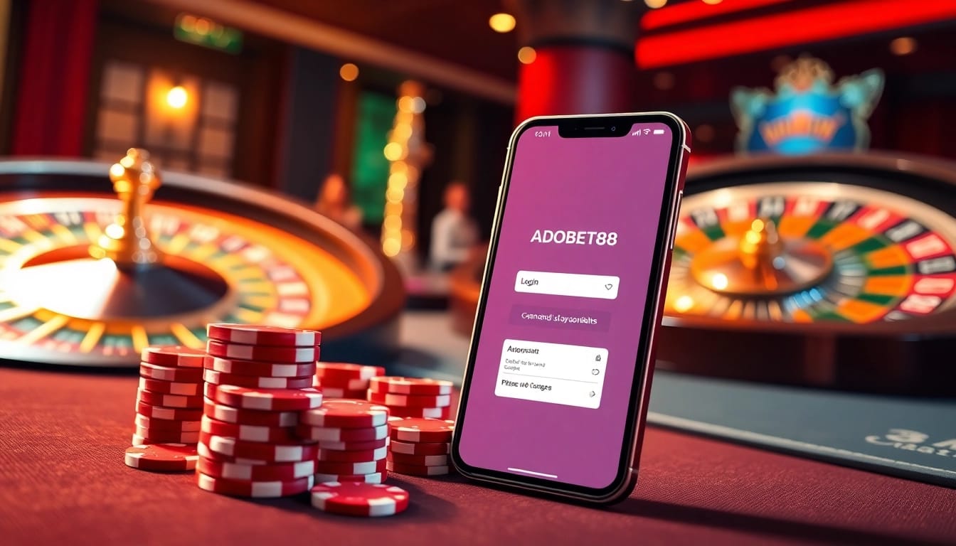 Experience seamless gameplay with ADOBET88 login, featuring engaging casino visuals and quick access to thrilling slots.