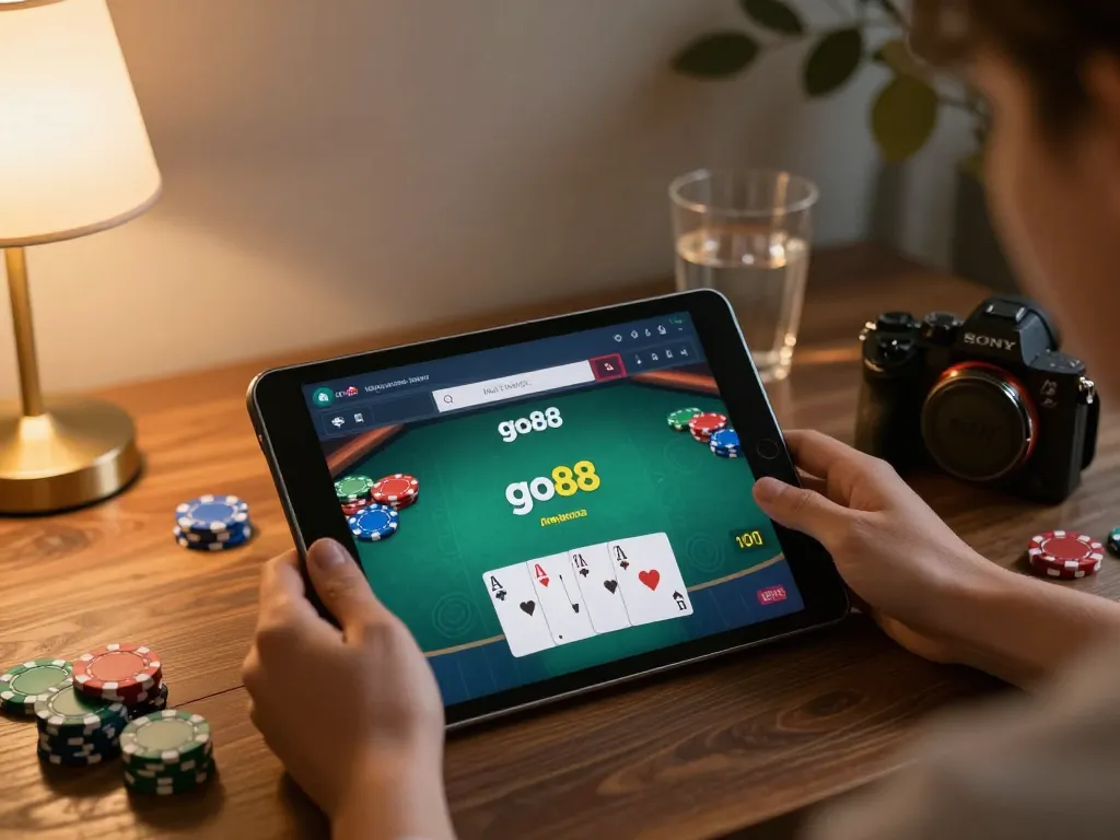 Engaging gameplay with go88 on a tablet, showcasing an exciting poker game experience