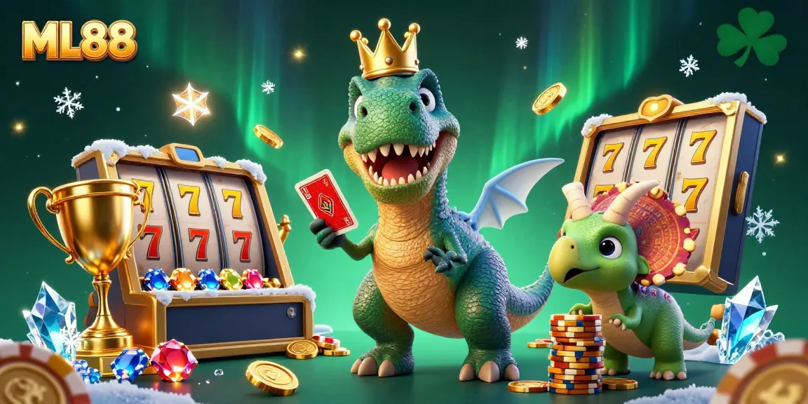 Experience exhilarating slots at ML88 with a T-Rex card dealer and fun casino elements.