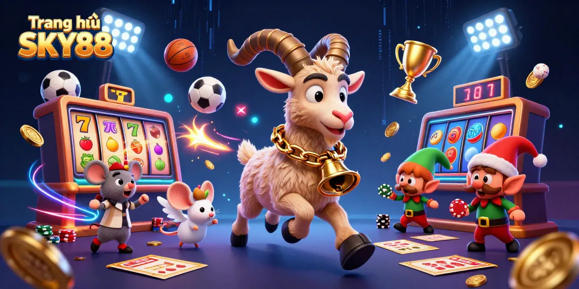 Engage with exciting gameplay at Trang chủ SKY88, featuring a festive casino scene with Krampus and mischievous elves.