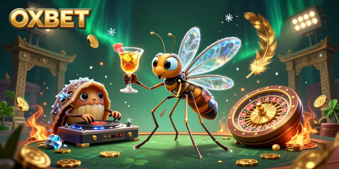Experience OXBET's vibrant sports betting world with a frozen mosquito mascot serving cocktail-themed excitement