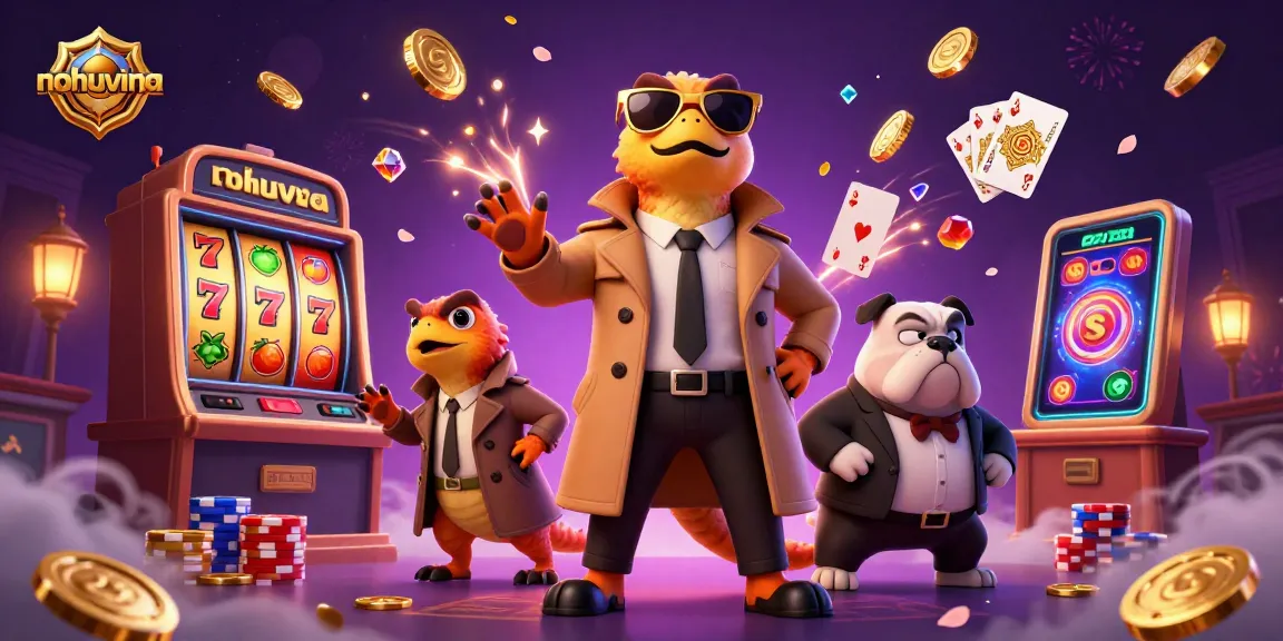 Nohuvina showcases a whimsical scene of three raptors in a trench coat entering a casino, adding excitement to the gaming world.