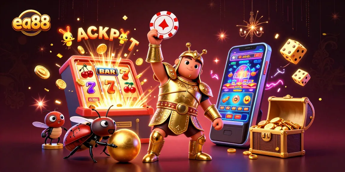Join the excitement with ea88 as cartoon beetles celebrate a casino jackpot in style.