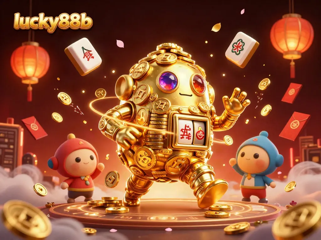 Experience intense gaming action with lucky88b's vibrant casino features showcasing a golden golem and festive elements.
