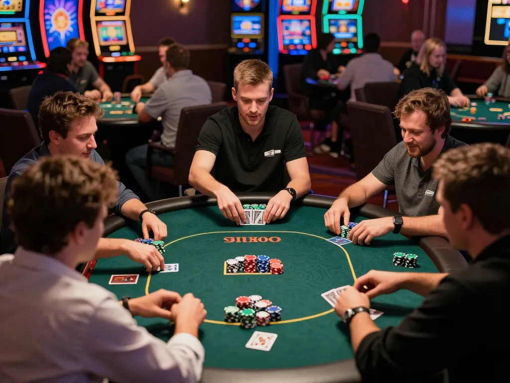 players enjoying poker at TR88 casino with colorful chips and cards, immersive gaming experience