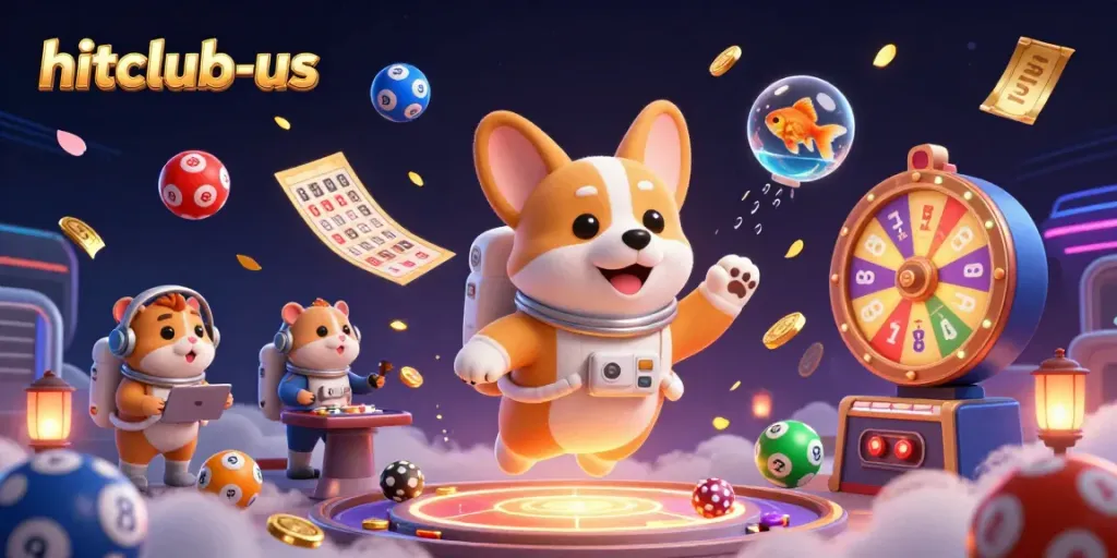 Experience exciting gambling action at hitclub-us with a vibrant cosmic casino scene and floating characters.