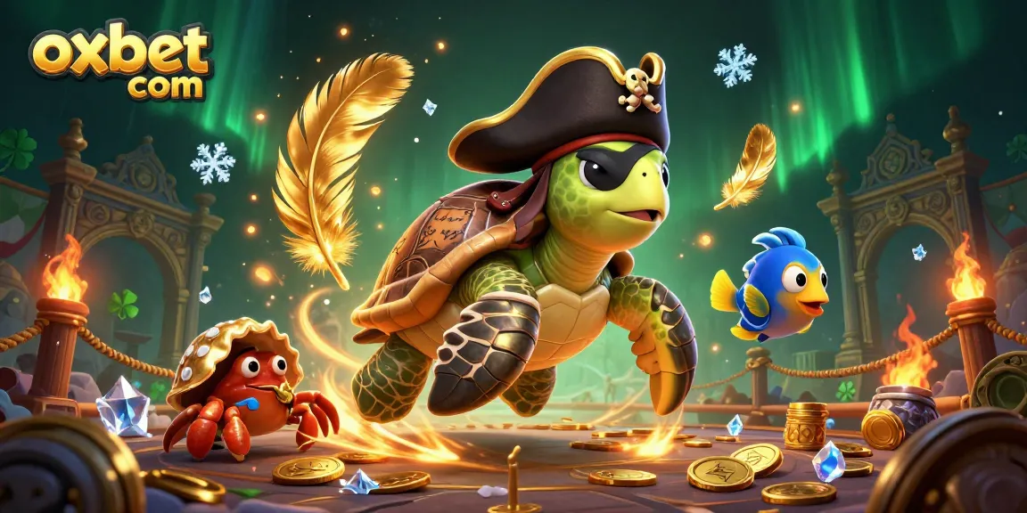 Join the excitement with oxbet com as a playful cartoon turtle, hermit crab, and parrotfish revel in a treasure-filled casino adventure.