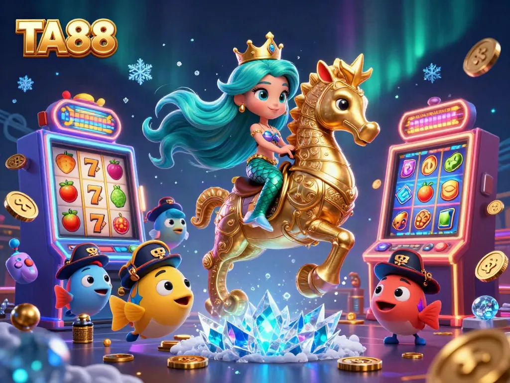 Join the exciting wins at TA88 with a magical scene of a mermaid princess and casino games.