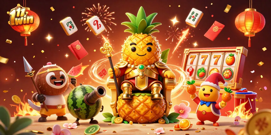 Experience the excitement of 11 win with a vibrant casino scene featuring a pineapple king and jackpot elements.