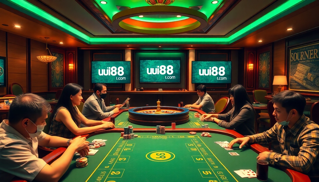 Players enjoying a thrilling online gaming experience at uu88.com with vibrant casino elements.
