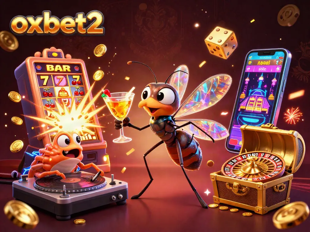 Experience excitement at oxbet2 with a vibrant casino scene featuring a unique mosquito mascot and exciting game elements.