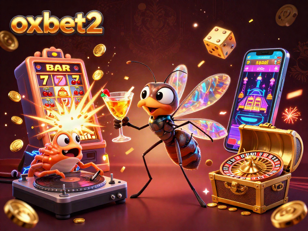 Experience excitement at oxbet2 with a vibrant casino scene featuring a unique mosquito mascot and exciting game elements.