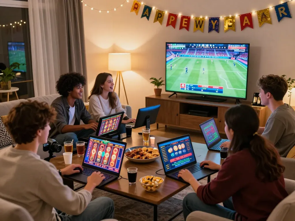 Friends enjoying a lively online gaming experience with TR88 during New Year celebrations