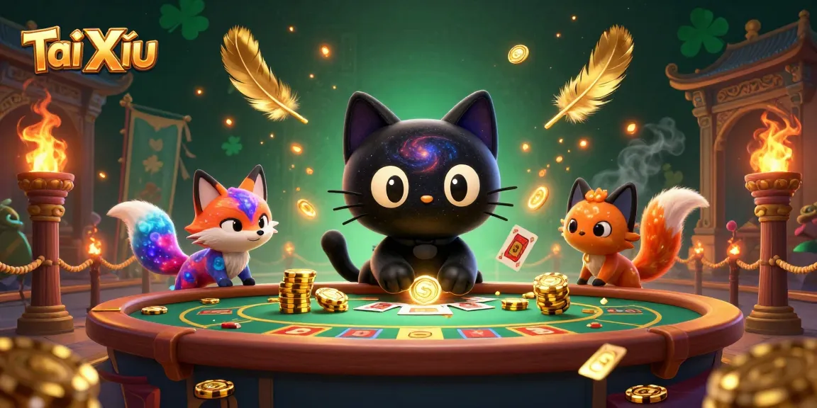 Experience thrilling Tài Xỉu action with a cosmic casino scene featuring vibrant characters and gaming elements.