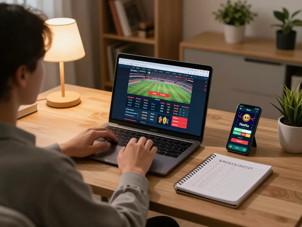 Engaging in live sports betting on pg88 through a laptop, showcasing live odds and strategies.