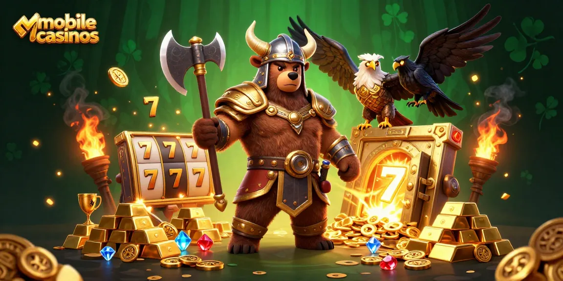 Experience thrilling mobile casinos featuring Viking and Valkyrie characters with gold treasures in rich detail.
