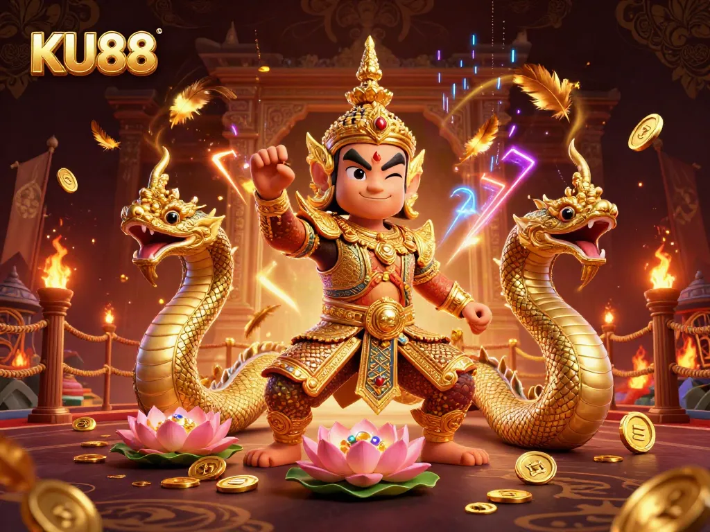 Experience thrilling gaming with KU88, featuring vibrant characters and dynamic casino elements.