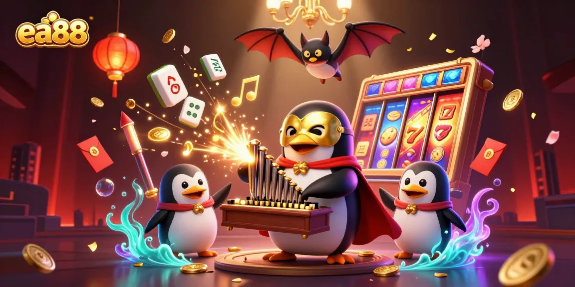Experience ea88's thrilling slot gameplay with a golden penguin and vibrant gaming elements.