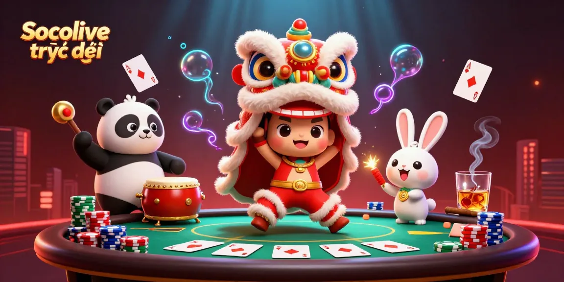 Experience Socolive trực tiếp with vibrant casino gameplay featuring dynamic poker scenes and lively characters.