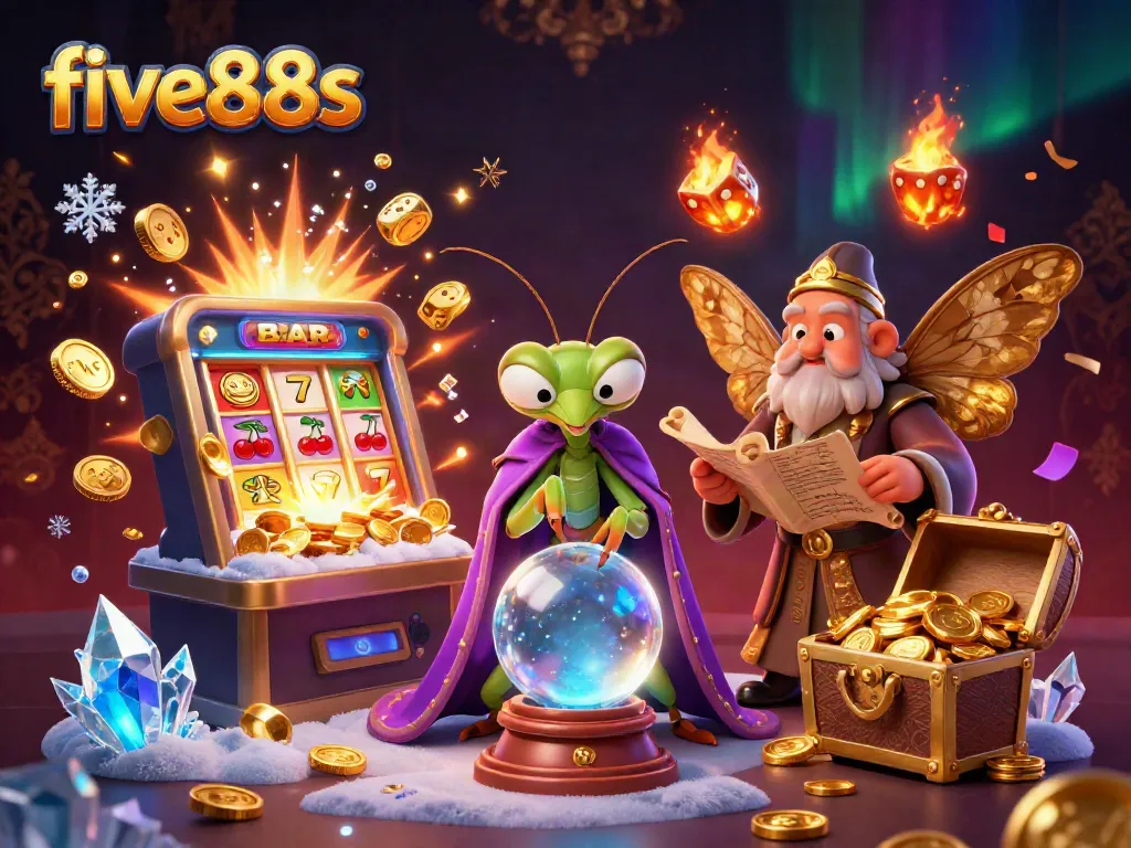 Win big at five88s with a fortune teller and slot machine bursting with coins
