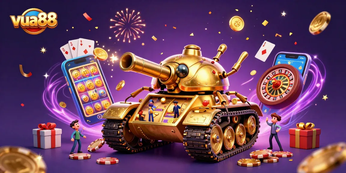Experience the thrill of the vua88 casino in a vibrant, action-packed 3D illustration.