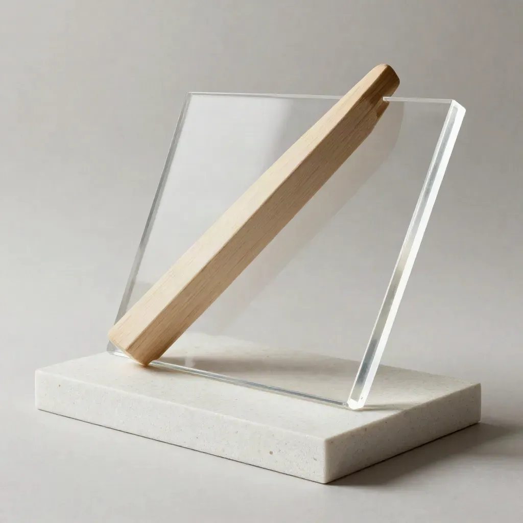 Maquette 3D di uno stand fieristico in atelier, con materiali e luce drammatica.