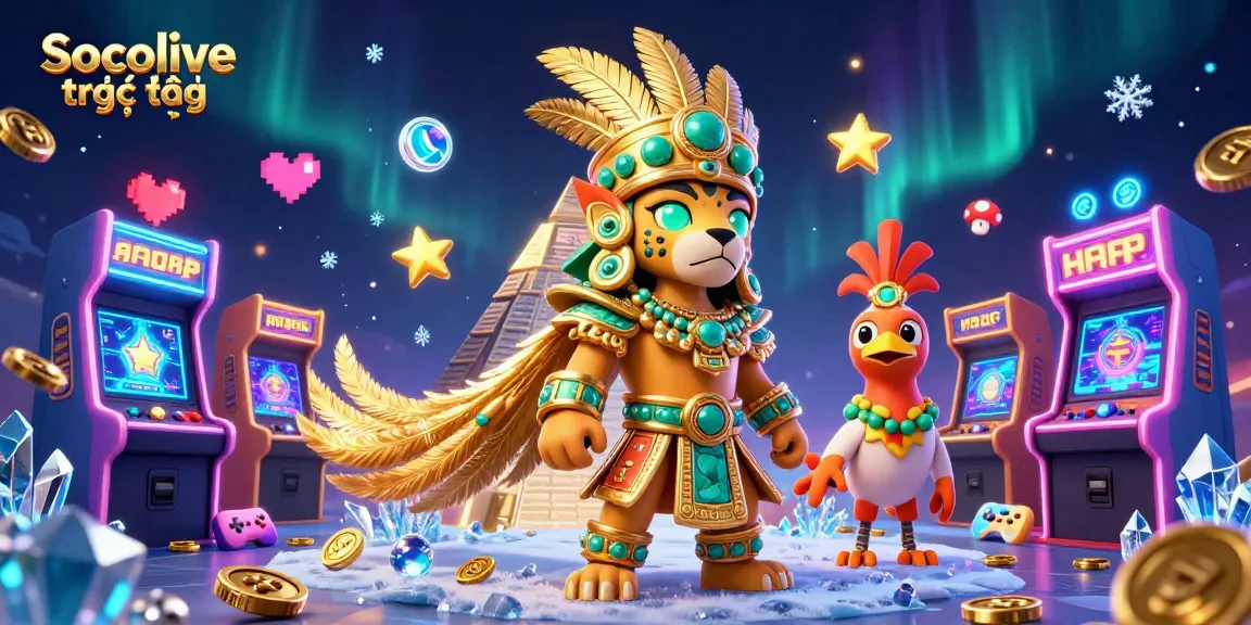 Socolive trực tiếp delivers a vibrant 3D illustration emphasizing a dynamic gaming atmosphere with characters and gambling elements.