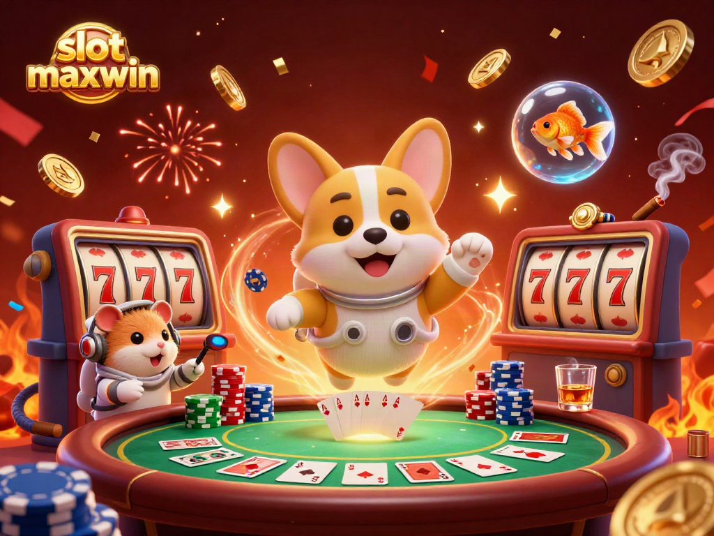 Spin for big wins with slot maxwin in a vibrant, space casino scene with animated characters.