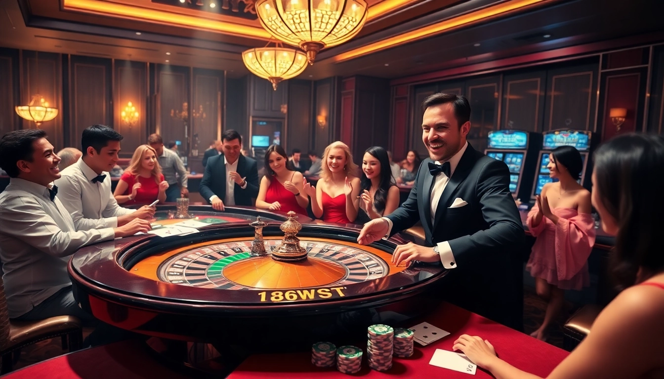 Exciting casino atmosphere at 78win with roulette table, chips, and players.