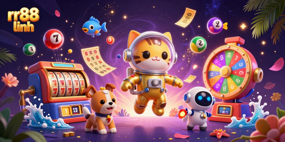 Engage with the exciting world of rr88 linh casino games, featuring vibrant cartoon characters and dynamic elements.
