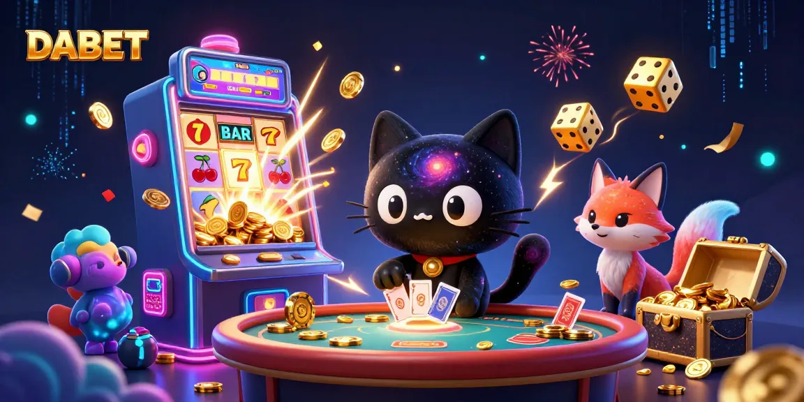 DABET showcases an engaging cosmic casino scene featuring a black hole cat and colorful nebula fox.