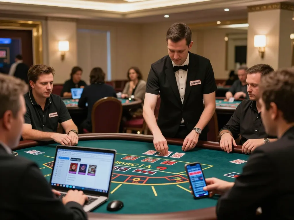 Players engaging with ledaonline live dealer games at a luxurious casino setting.