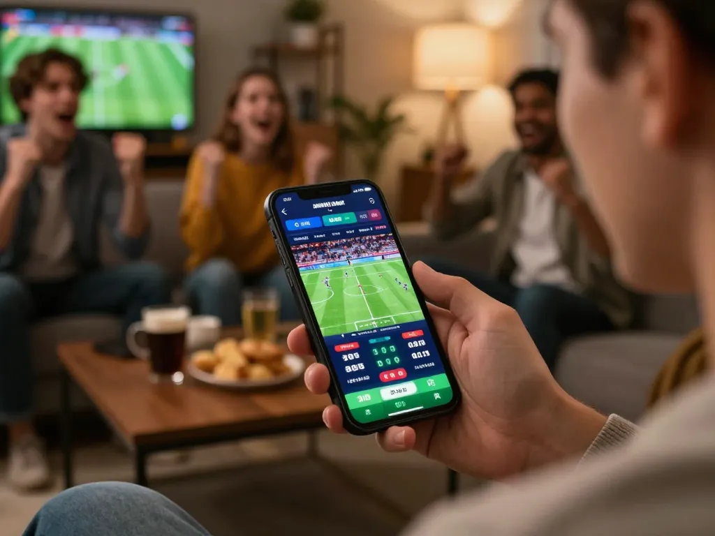 Placing bets on sports events via smartphone at trang chủ 555win, showcasing real-time betting excitement