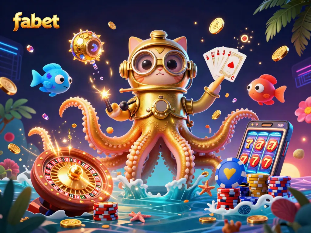 Experience thrilling wins at fabet with an engaging scene of a kraken and deep-sea adventure.