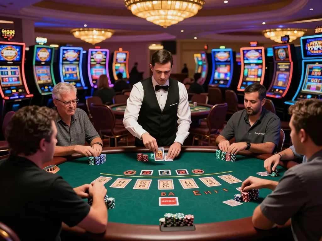 Engaging blackjack scene with players and dealer at 555win casino, showcasing strategic gameplay