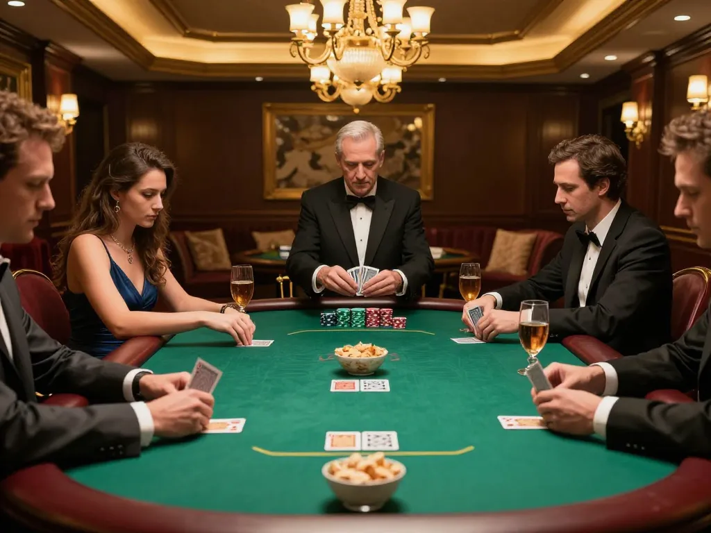 Players engaging in strategic betting at cm88z luxury poker table, warm ambiance enhancing gameplay.