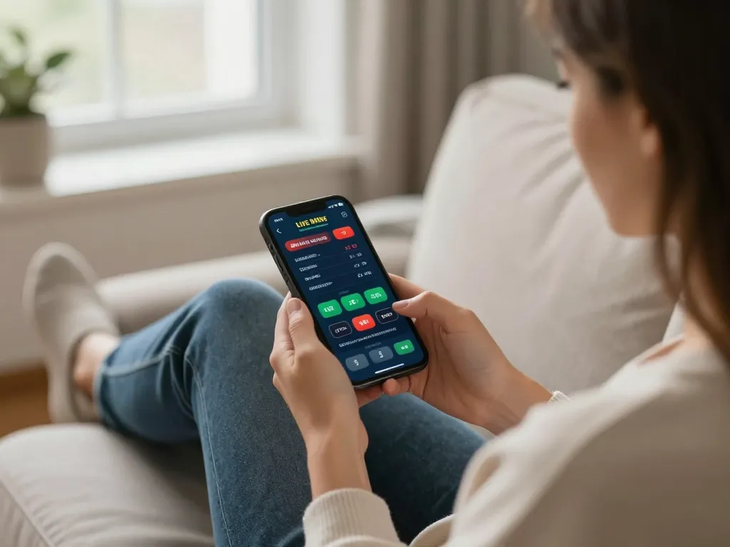 Experience NHÀ CÁI DABET with engaging mobile sports betting on a smartphone in a cozy home setting.