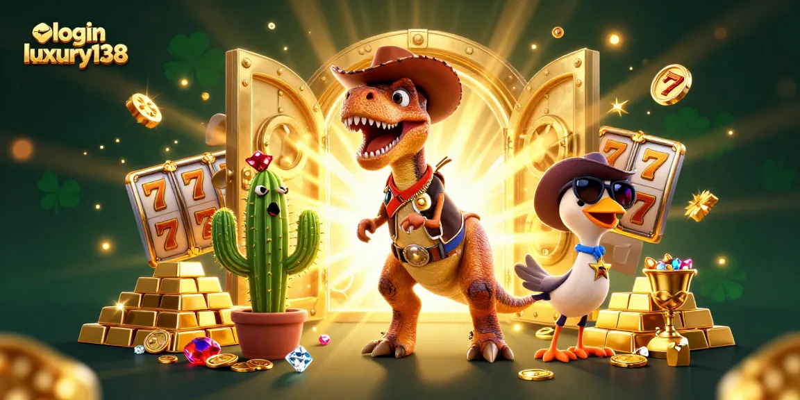 Join the fun with login luxury138 as a T-Rex cowboy wins big in the slot games!