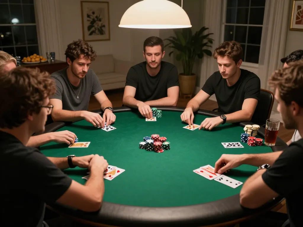 NET88 poker setup shows players engaged in competitive gameplay at a stylish home game night