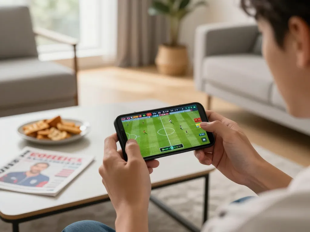 Person placing a sports bet at Nhà cái OPEN88 using a smartphone, emphasizing real-time engagement.
