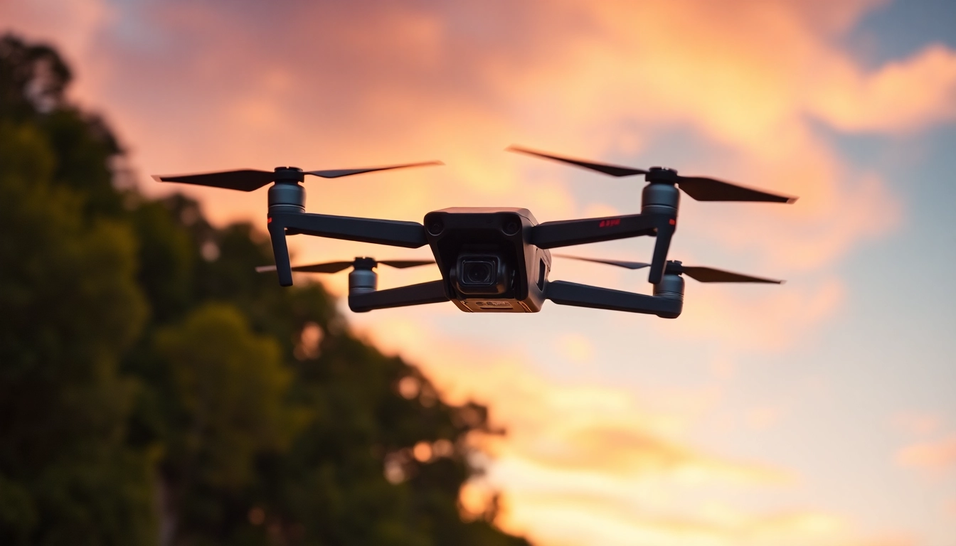 DJI Matrice soaring over a stunning sunset landscape, demonstrating advanced aerial capabilities.