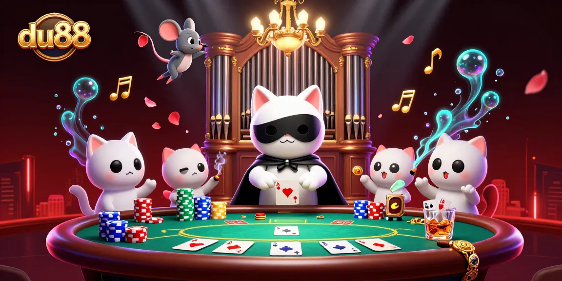 Join the excitement at du88 with a vibrant casino scene showcasing a charismatic cat and dynamic gaming elements.