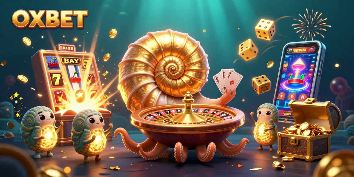Play thrilling casino games at OXBET with a vibrant 3D illustration showcasing excitement and action.