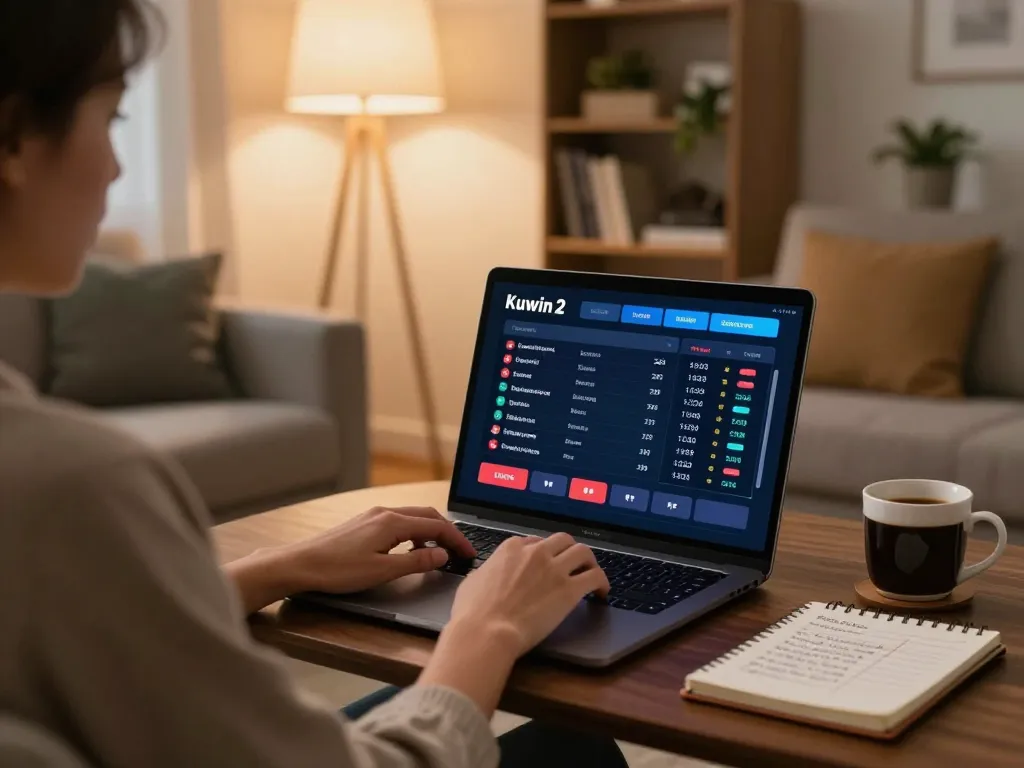 Kuwin 2 sports betting scene in a cozy home environment, focusing on a user placing bets online.