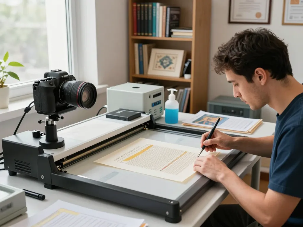 hướng dẫn bóc ép plastic with a technician utilizing advanced tools to restore laminated documents in a professional workspace.
